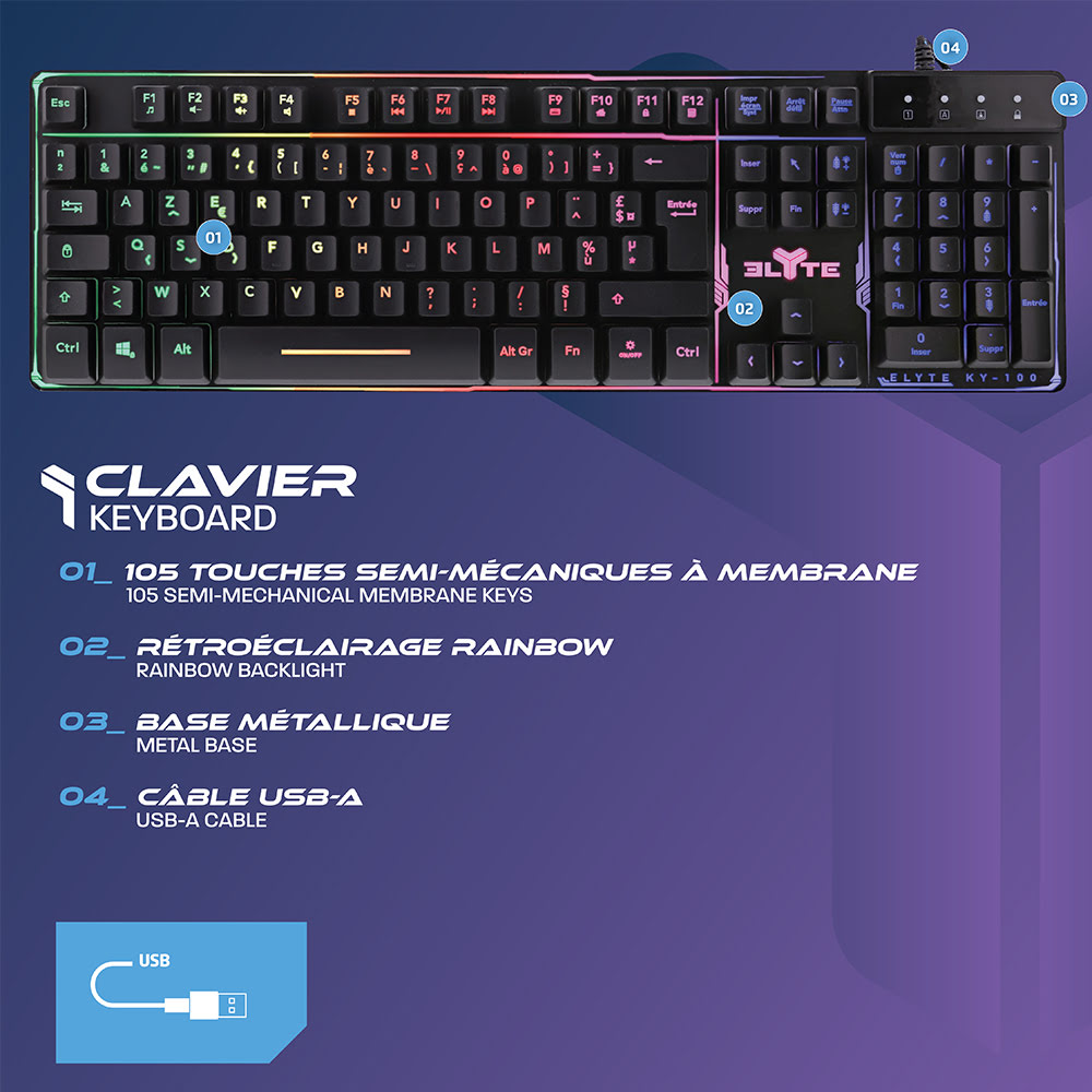 ELYTE PKY-200 - Pack Clavier/Souris - Cybertek.fr - 4