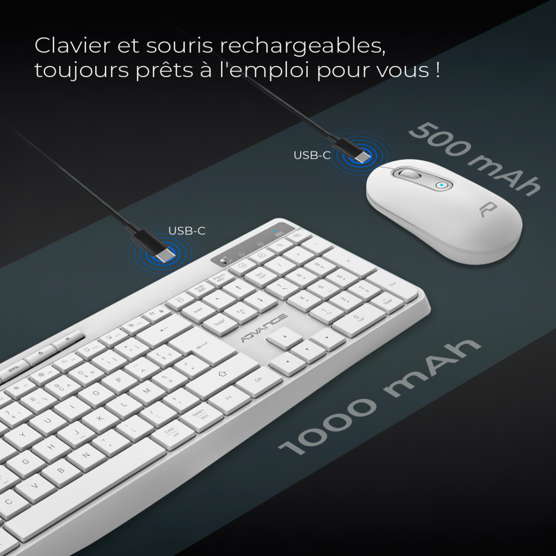 Advance R-TYPE Combo Blanc Sansfil/RGB/Batt./IPX4/WinMac - Pack Clavier/Souris - 4