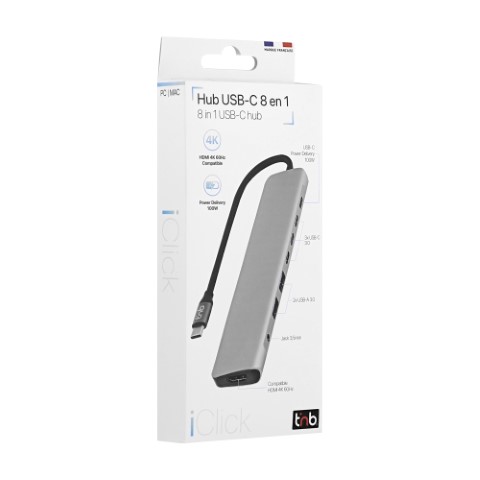 iClick Hub USB-C/8 ports/Gris - Accessoire PC portable T'nB - 1