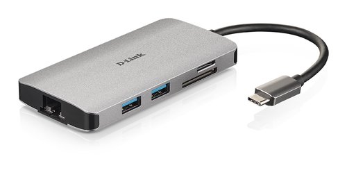 D-Link 8 Ports - USB-C vers HDMI/Eth/USB/USB-C/microSD/SD - Hub - 1