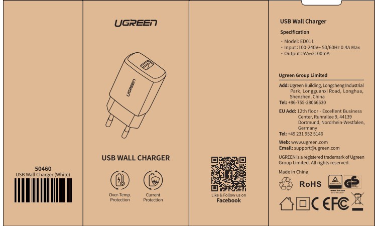 Chargeur secteur USB/1 port/10W/Noir - Accessoire téléphonie UGREEN - 1