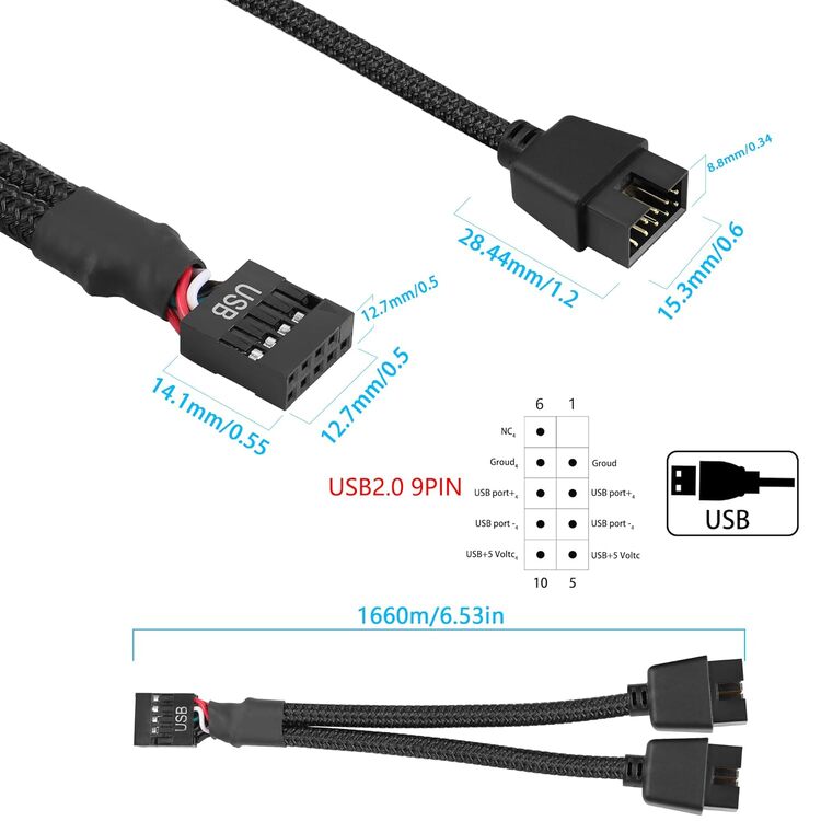 Splitter USB 9 Broches vers 2x USB 9 Broches  - Connectique PC - 3