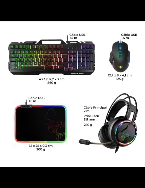 Spirit Of Gamer 4 en 1 Ultimate 300 - Clavier/Souris/Tapis/Casque (CLS-MKH300) - Achat / Vente Pack Peripheriques sur Cybertek.fr - 2