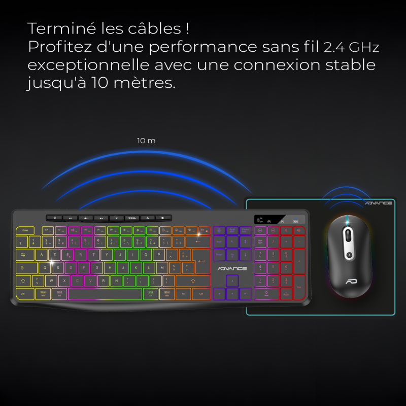 Advance R-TYPE Combo Noir Sansfil/RGB/Batterie/IPX4/WinMac - Pack Clavier/Souris - 1