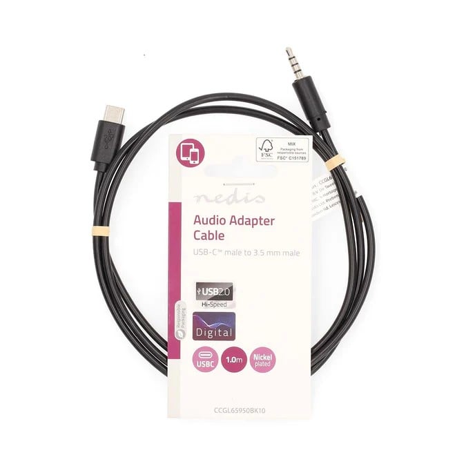 Câble USB-C vers Jack 3.5mm mâle/mâle - 1m - Noir - Connectique PC - 0