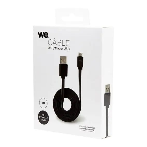 Câble USB/Micro USB réversible - 1m - Noir - Connectique PC - 1