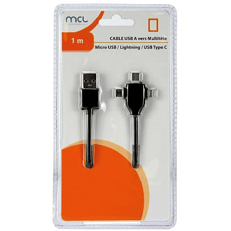 Câble USB-A vers Multitête - 1m - Noir# - Connectique PC - 1