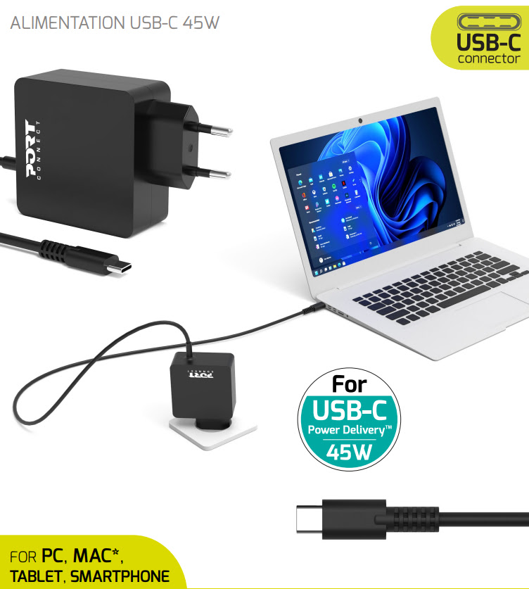 ALIMENTATION USB-C 45W - Accessoire PC portable Port - Cybertek.fr - 0