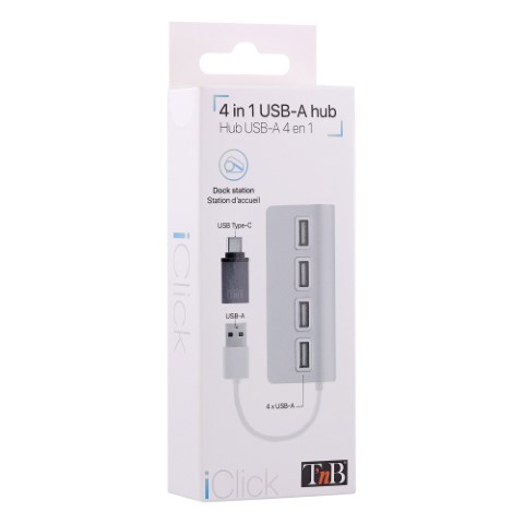 Hub USB-A/USB-C 2.0/4 ports/Blanc - Accessoire PC portable T'nB - 1