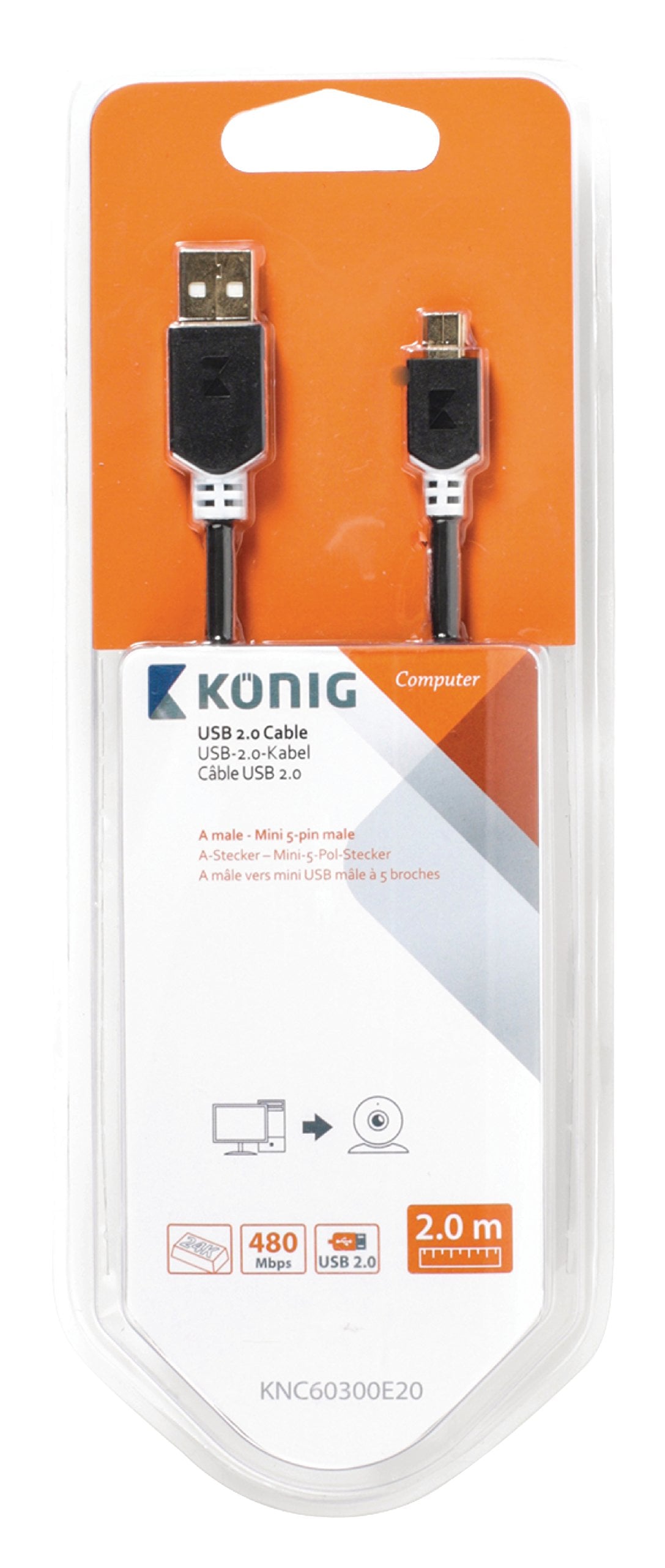 Câble USB-A/Mini USB mâle/mâle - 2m - Anthracite# - Connectique PC - 0