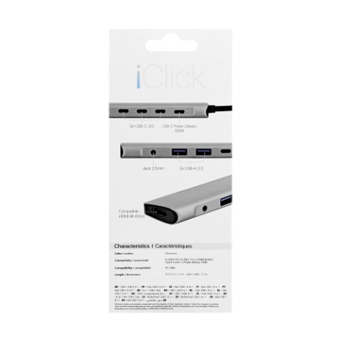 iClick Hub USB-C/8 ports/Gris - Accessoire PC portable T'nB - 3