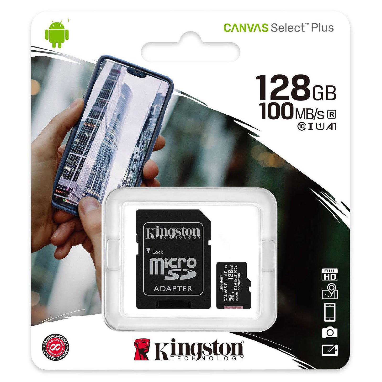 Carte mémoire Kingston Micro SDHC 128Go Class 10 + Adapt SDCS2/128GB