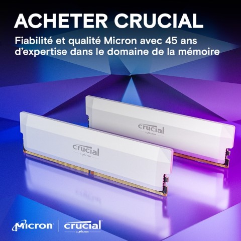 Crucial Pro Overclocking Edition 32Go (2x16Go) DDR5 6000MHz Blanc - Mémoire PC Crucial sur Cybertek.fr - 2