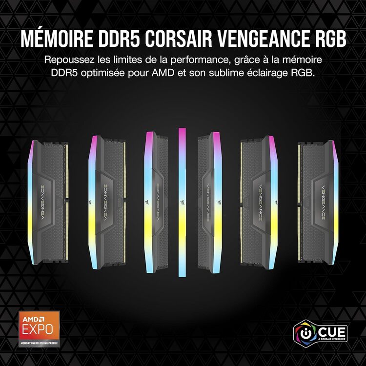 Corsair Vengeance RGB 32Go (2x16Go) DDR5 6000MHz - Mémoire PC Corsair sur Cybertek.fr - 2