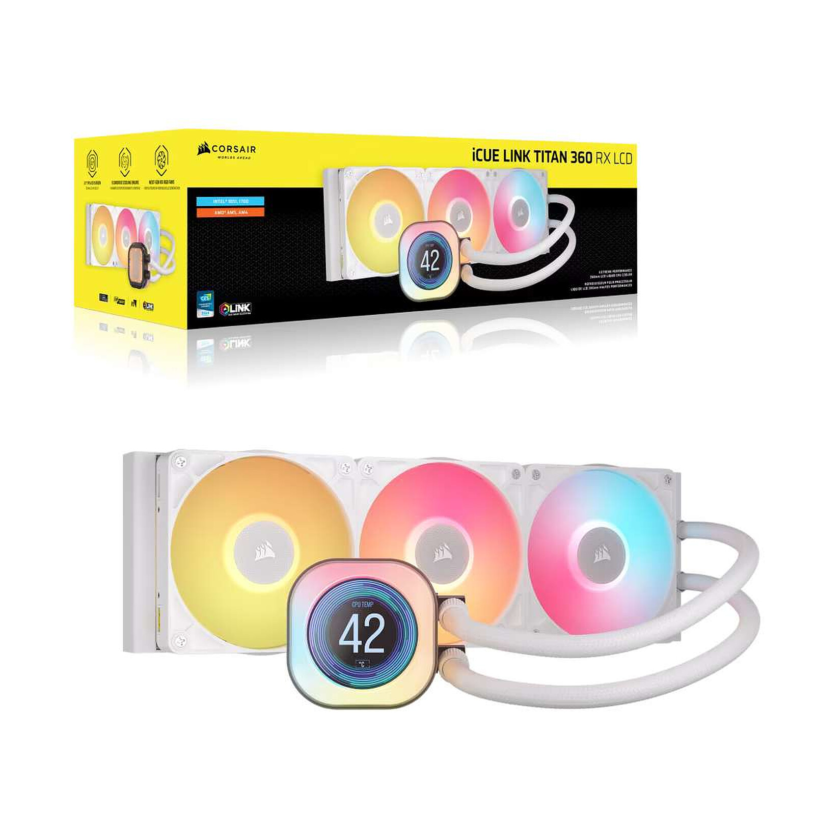 Corsair iCUE LINK TITAN - 360 RX LCD AIO/360mm - Blanc - Watercooling - 3
