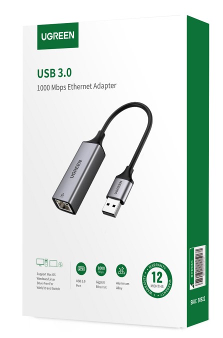 Adaptateur RJ45 vers USB 3.0/0.10m/Gris - Connectique réseau - 1