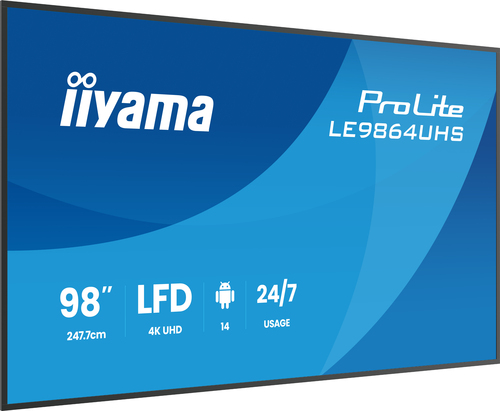 Iiyama LE9864UHS-B1AG - 98" 4K VA 6.5ms Adroid 14 OS iiShare Wifi (LE9864UHS-B1AG) - Achat / Vente Affichage dynamique sur Cybertek.fr - 1