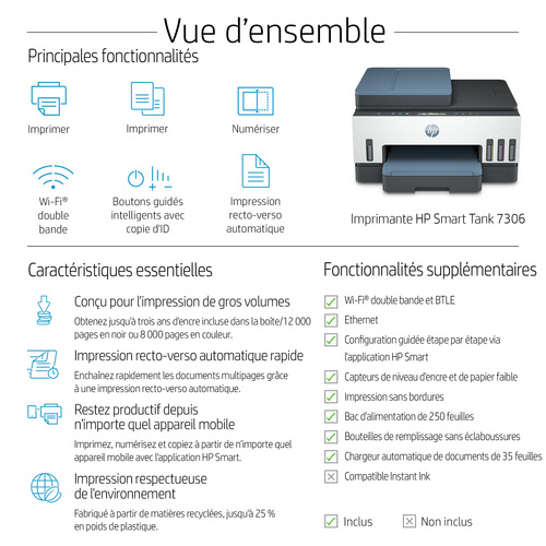 Imprimante multifonction HP Smart Tank 7306 All-In-One - 24