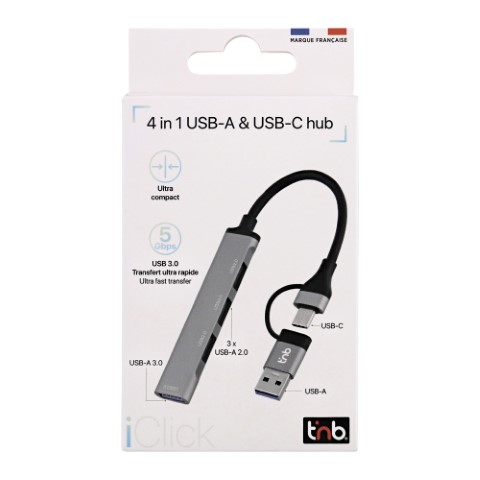 iClick Hub USB-A/USB-C/4 ports/Gris - Accessoire PC portable T'nB - 2