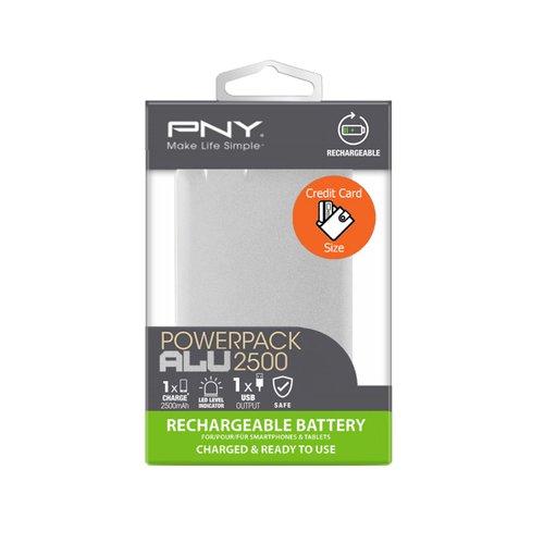 PNY PowerPack ALU 2500 mAh - USB-A - Gris (P-B2500-1CCAS01-RB) - Achat / Vente Batterie Externe  sur Cybertek.fr - 3