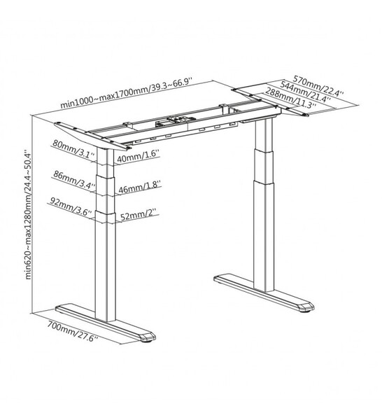 Kimex International Bureau motorisé assis-debout Noyé/gris - 180x75cm  (150-2418K3) - Achat / Vente Bureau sur Cybertek.fr - 1