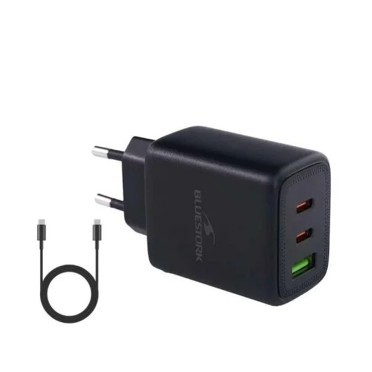 Bluestork Chargeur 65W PD - 3 ports + Câble USB-C 2m - Noir (PW-65-CCA-B) - Achat / Vente Chargeur sur Cybertek.fr - 3