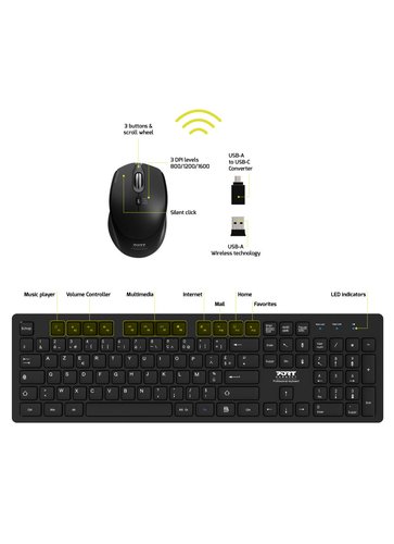 Port PROFESSIONNEL SANS FIL SOURIS & CLAVIER - Pack Clavier/Souris - 9