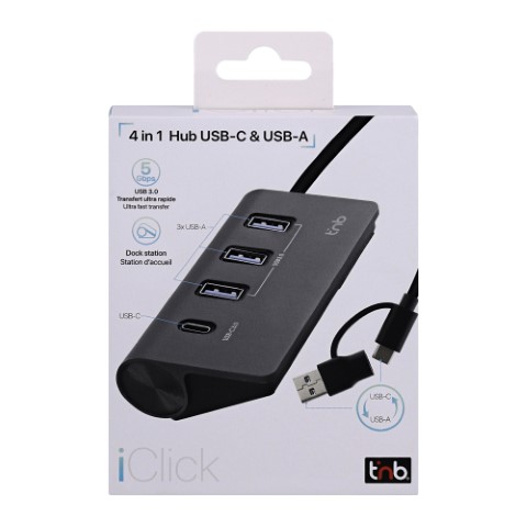 Hub USB-A/USB-C 3.0/4 ports/Gris - Accessoire PC portable T'nB - 2