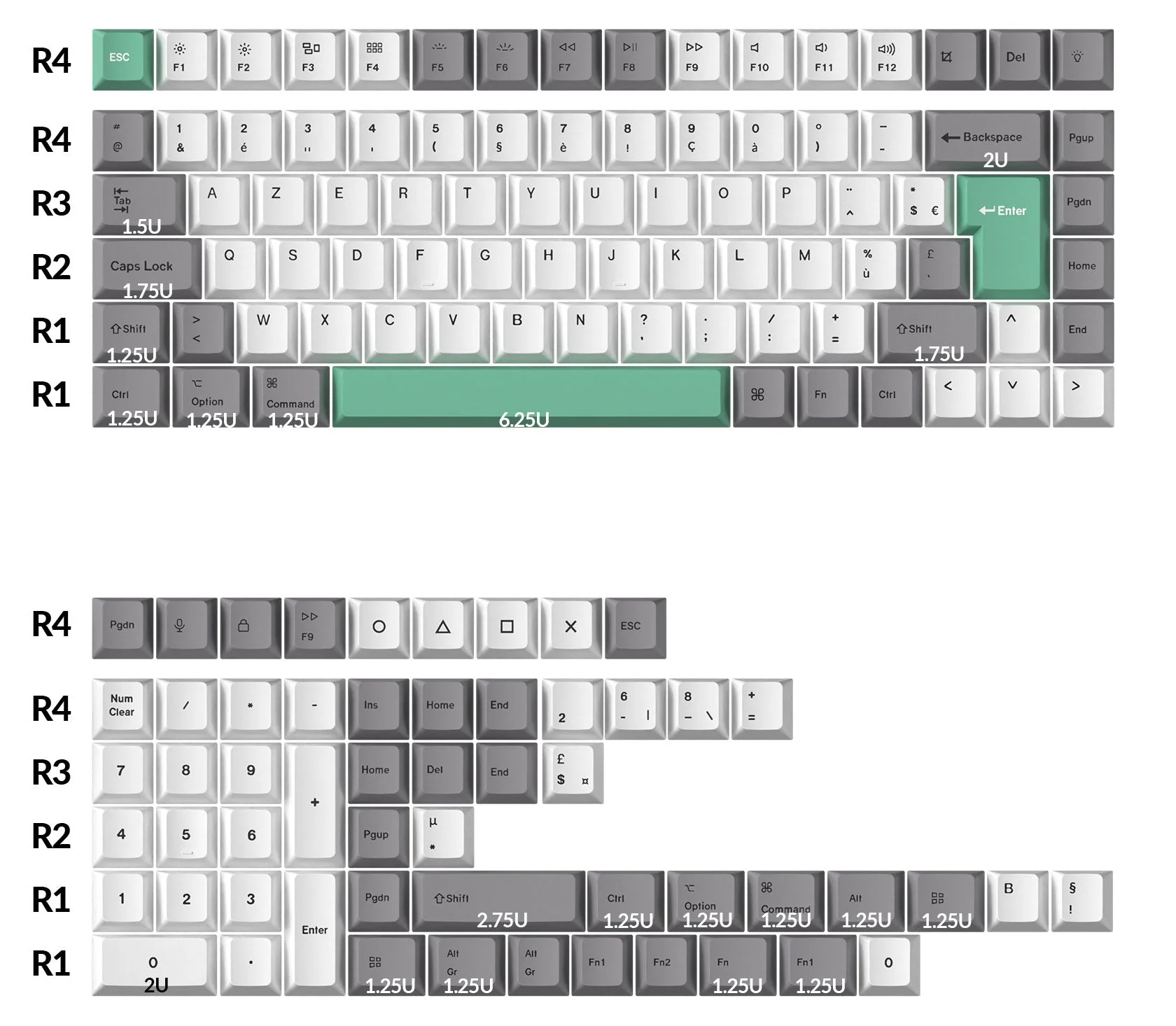 Keychron Set de touches - White Mint - Complet/ISO-FR/PBT (T61) - Achat / Vente Modding sur Cybertek.fr - 1