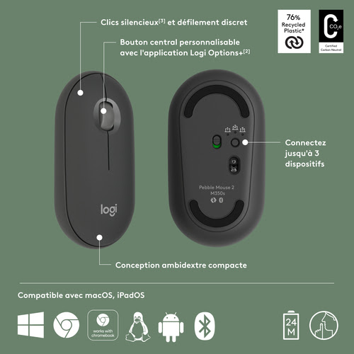 Logitech PEBBLE M350S Graphite - Souris PC Logitech - Cybertek.fr - 6