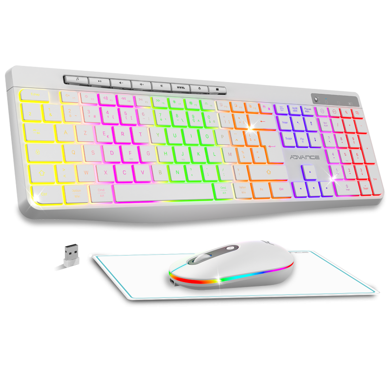 Advance R-TYPE Combo Blanc Sansfil/RGB/Batt./IPX4/WinMac - Pack Clavier/Souris - 0
