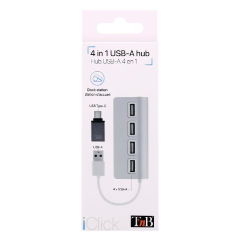 Hub USB-A/USB-C 2.0/4 ports/Blanc - Accessoire PC portable T'nB - 2