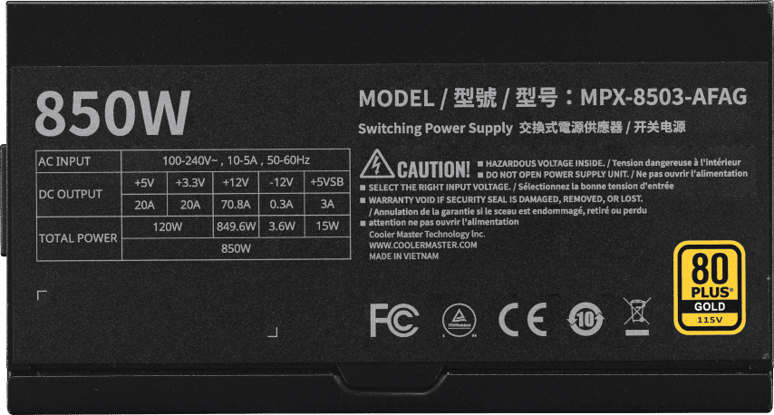 Cooler Master 80+ Gold (3.1 850W) - Alimentation Cooler Master - 8