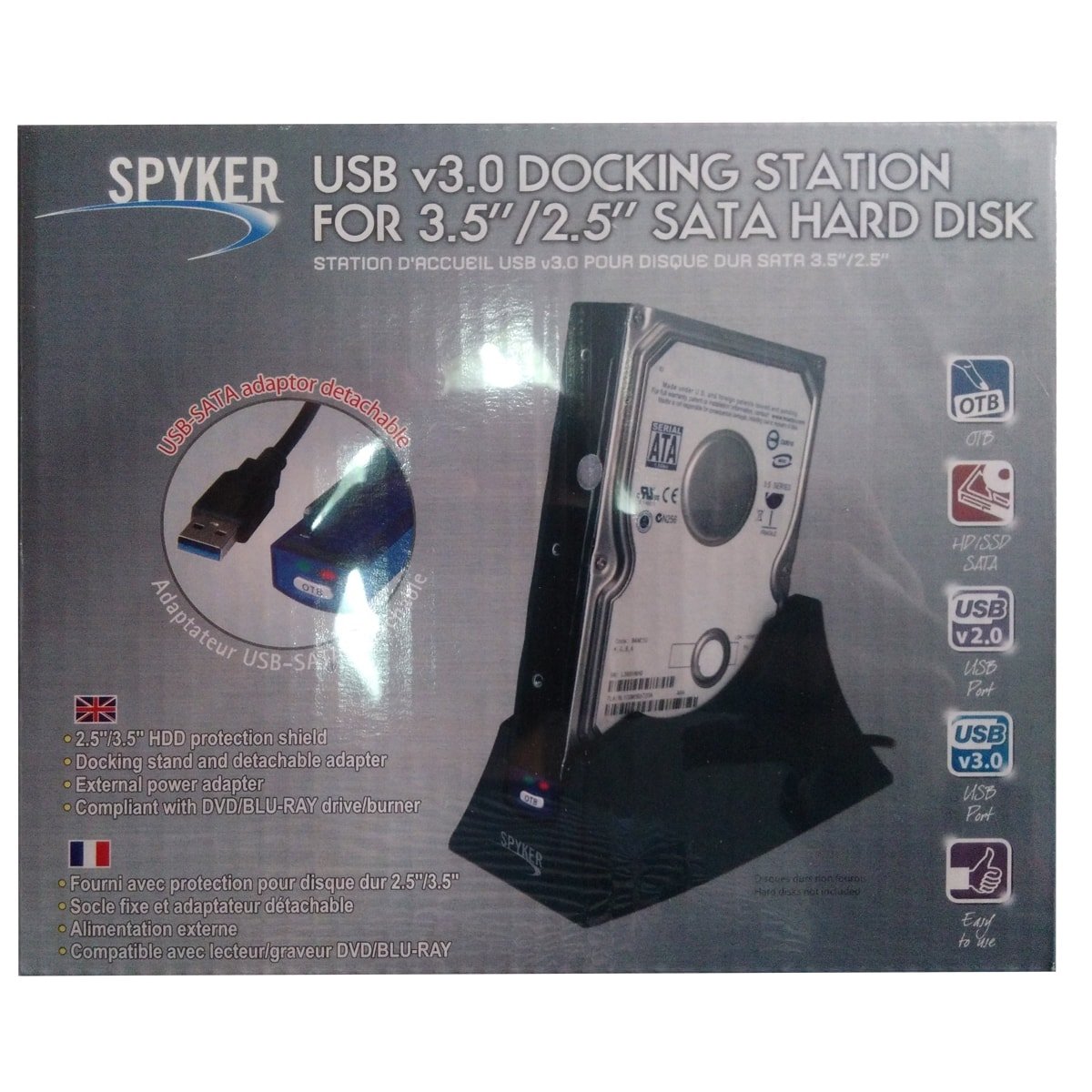 Cybertek Station d'accueil USB3 pour DD SATA 3.5"/2.5"-Seconde Vie-Etat Satisfaisant - Boîtier externe - 0