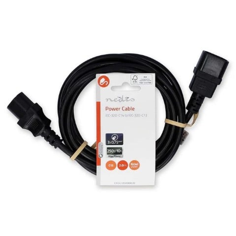 Rallonge IEC C14 vers IEC C13 - 2m - Noir - Connectique PC - 0
