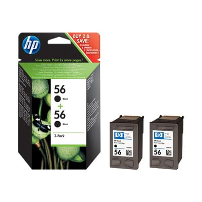 Pack de 2 cartouches Noires N°56 - C9502AE pour imprimante Jet d'encre HP - 0