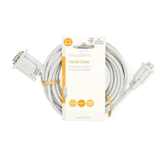 Câble D-Sub 9 mâle/femelle - 5m - Blanc - Connectique PC - 0