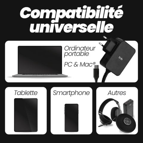 T'nB Chargeur universel USB-C - 45W - 1.8m - Noir (CHNBTC45W) - Achat / Vente Chargeur sur Cybertek.fr - 5