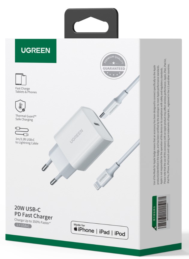 Chargeur Kit chargeur rapide USB-C vers Lightning/20W/Blanc - Accessoire téléphonie UGREEN - 1