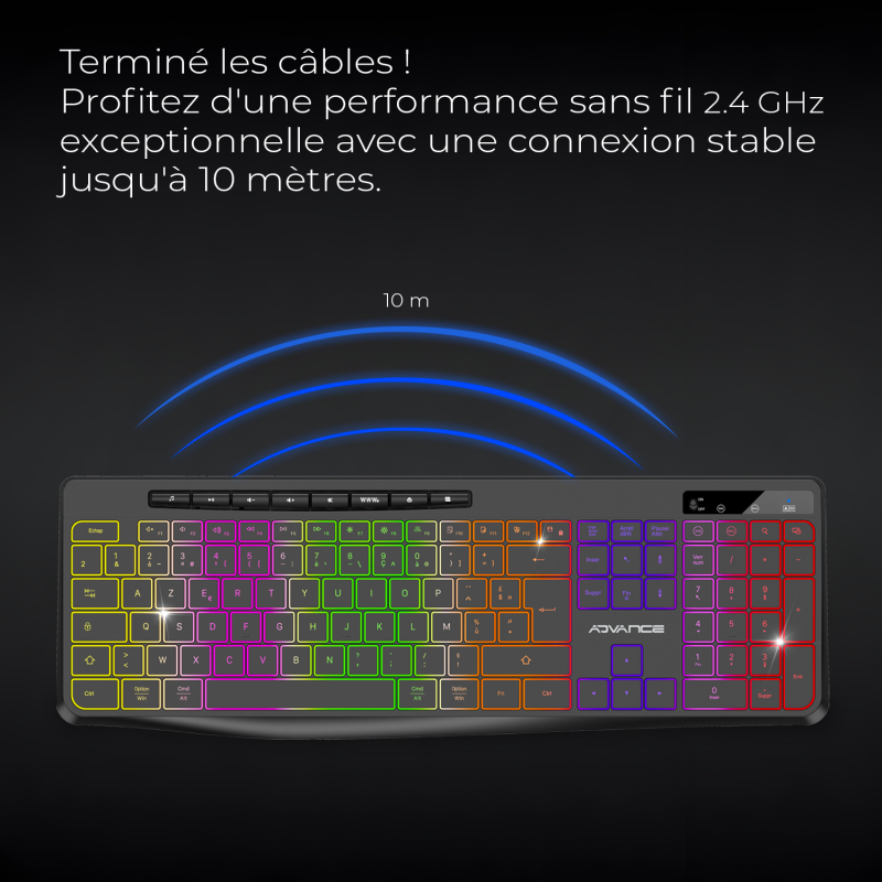 Advance R-TYPE Noir Sans fil/RGB/Batterie/IPX4/Win et Mac - Clavier PC - 1