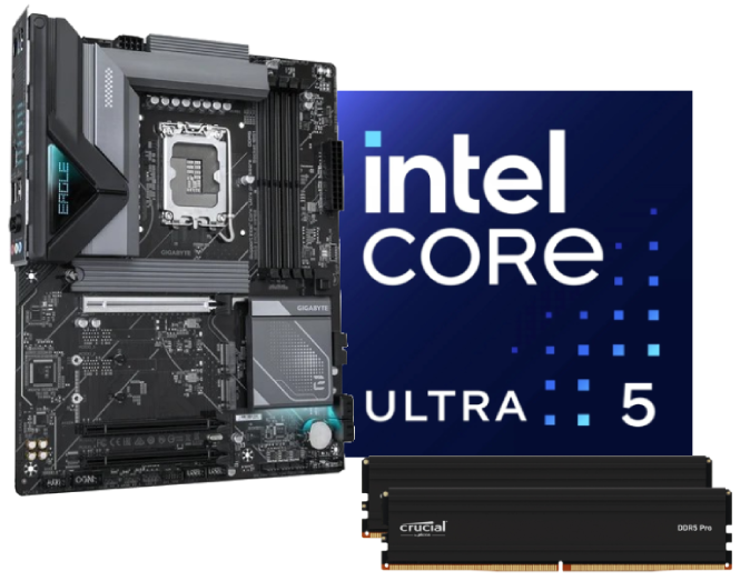Kit Upgrade PC Gigabyte Core Ultra 5 - 245K + B860 EAGLE WIFI6E + Crucial Pro DRAM Noir 2x16Go Cybertek