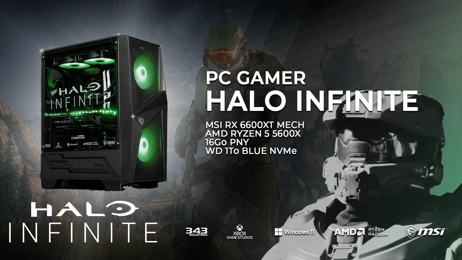 PC Gamer sérigraphié Halo Infinite Cybertek