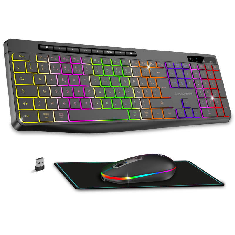 Advance R-TYPE Combo Noir Sansfil/RGB/Batterie/IPX4/WinMac - Pack Clavier/Souris - 0