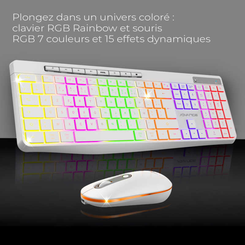 Advance R-TYPE Combo Blanc Sansfil/RGB/Batt./IPX4/WinMac - Pack Clavier/Souris - 1
