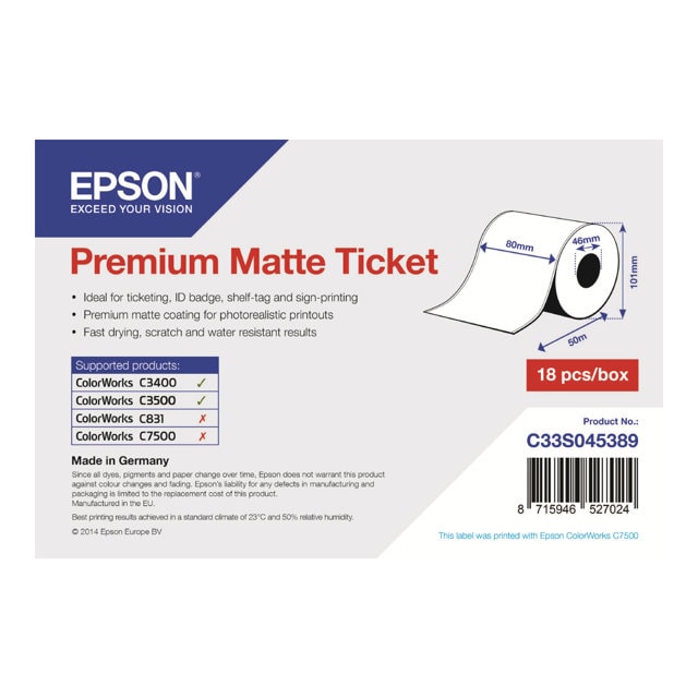 Rouleau Papier matte 80mmx50m - C33S045389 - Epson - Cybertek.fr - 0