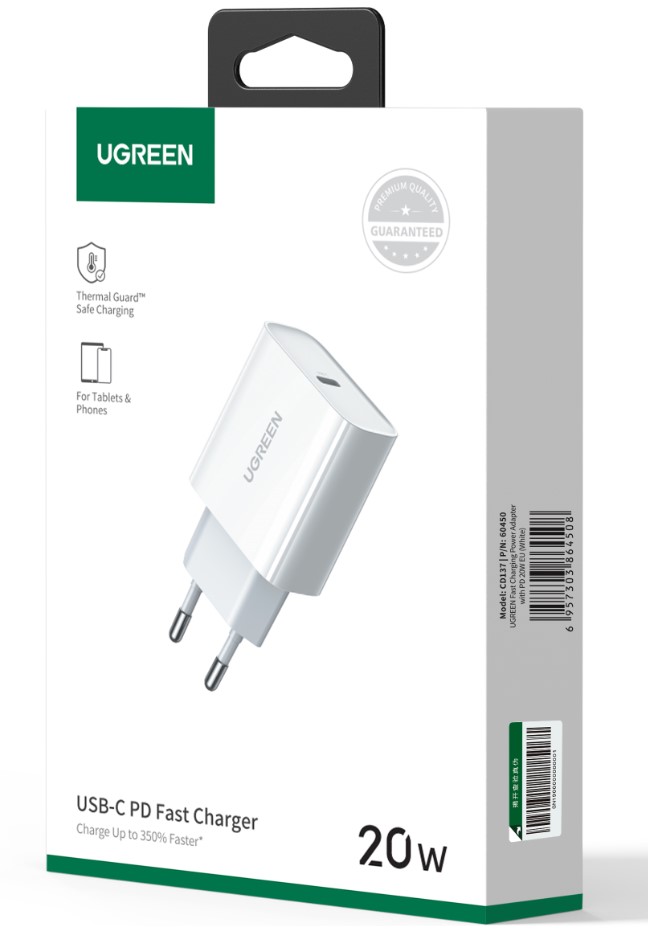 Chargeur secteur USB-C/1 port/20W/Blanc - Accessoire téléphonie UGREEN - 1