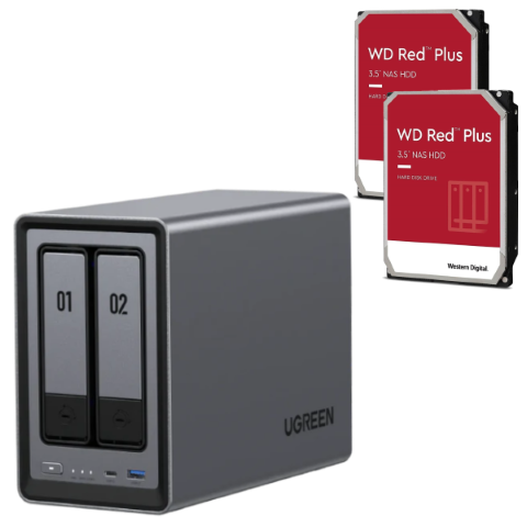 UGREEN DXP2800 - 2 Baies avec 2 disques WD 4To RED Plus   - Serveur NAS - 0