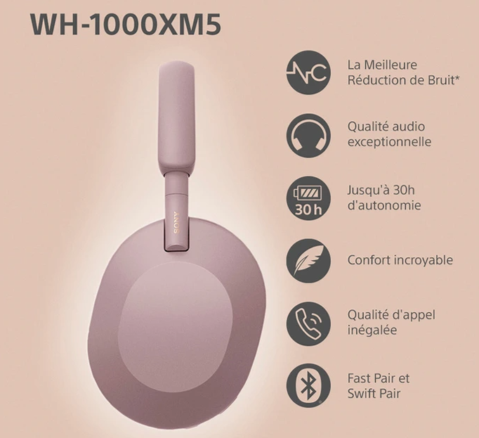Sony WH-1000XM5 Rose Stereo Rose - Micro-casque - Cybertek.fr - 4