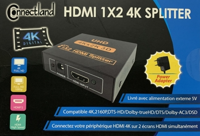 Commutateur et splitter Connectland Splitter HDMI 4K - 2 écrans simultanés