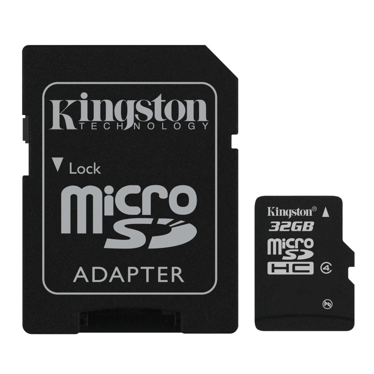 Kingston Micro SDHC 32Go  class 4 + Adapt - Carte mémoire - 0